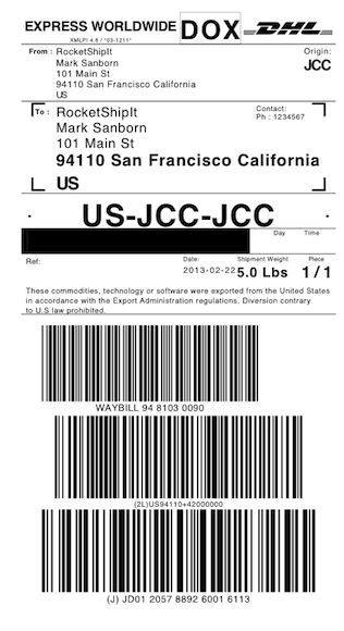 Dhl Shipping label generated from API
